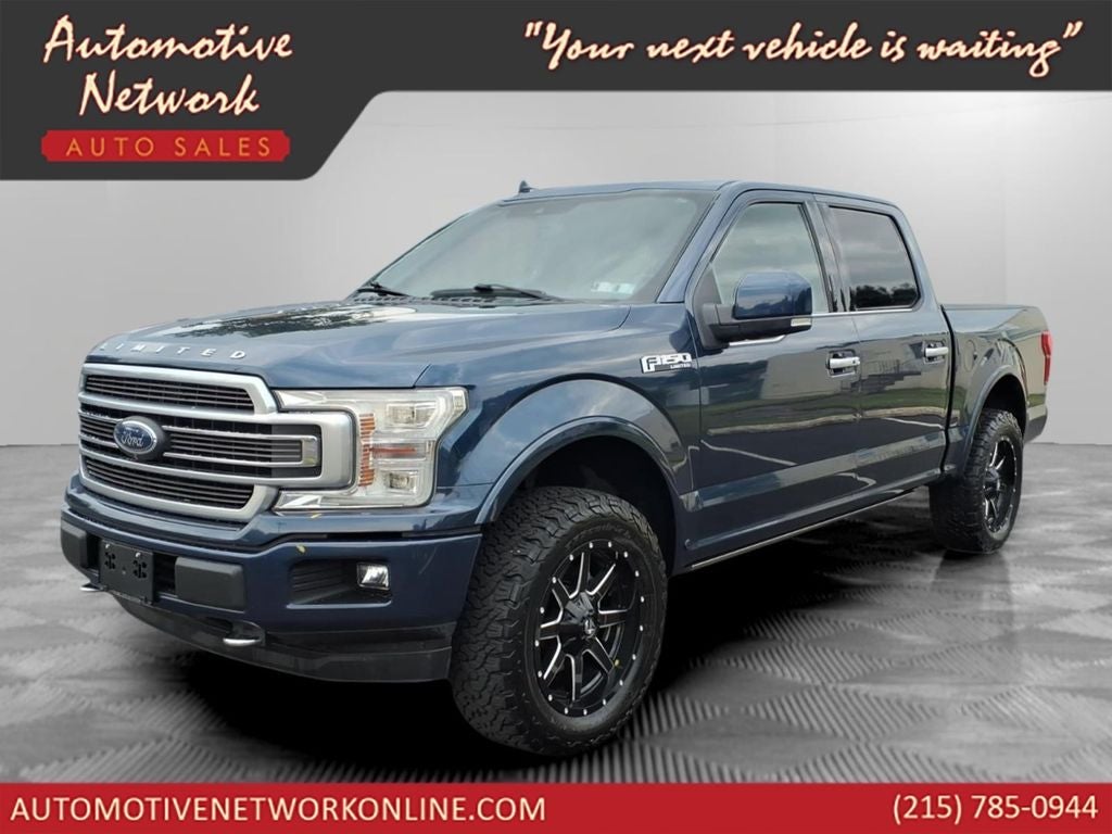 2018 Ford F-150 Limited in Blue — front three-quarter view