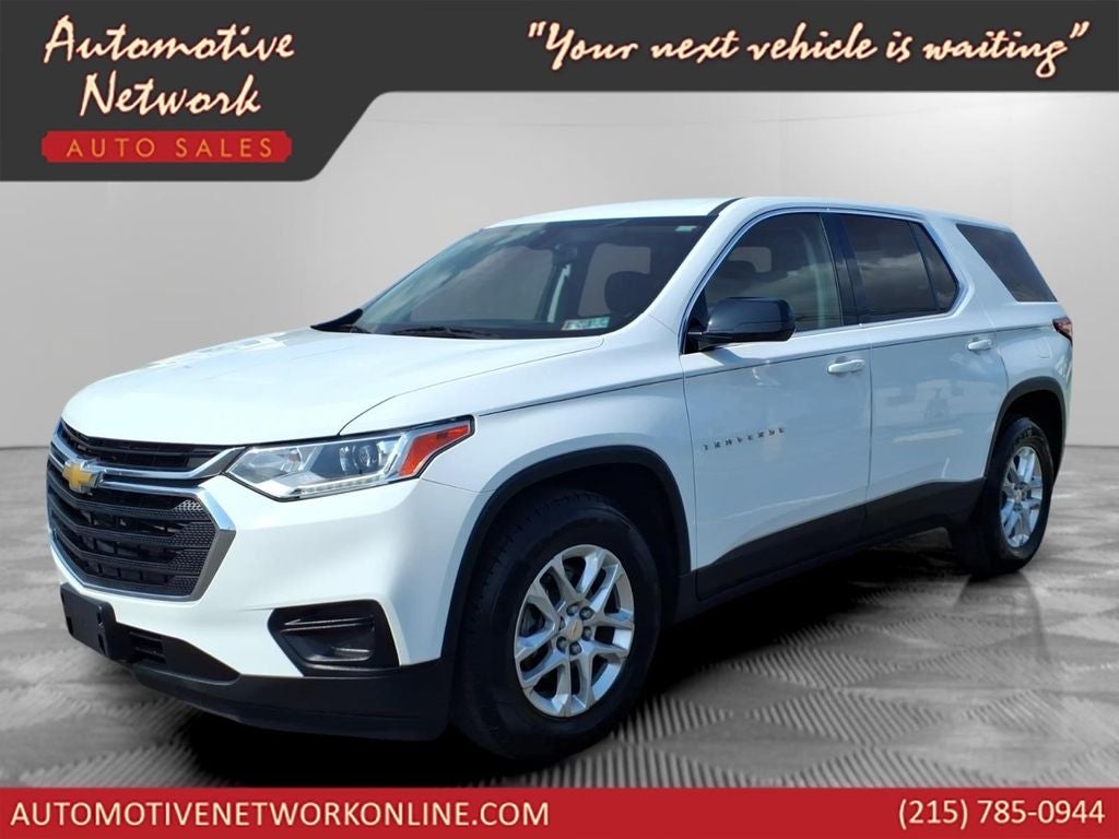 2019 Chevrolet Traverse LS in Summit White — front three-quarter view