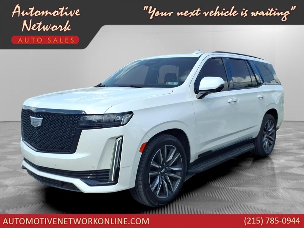2021 Cadillac Escalade Sport in Crystal White Tricoat — front three-quarter view