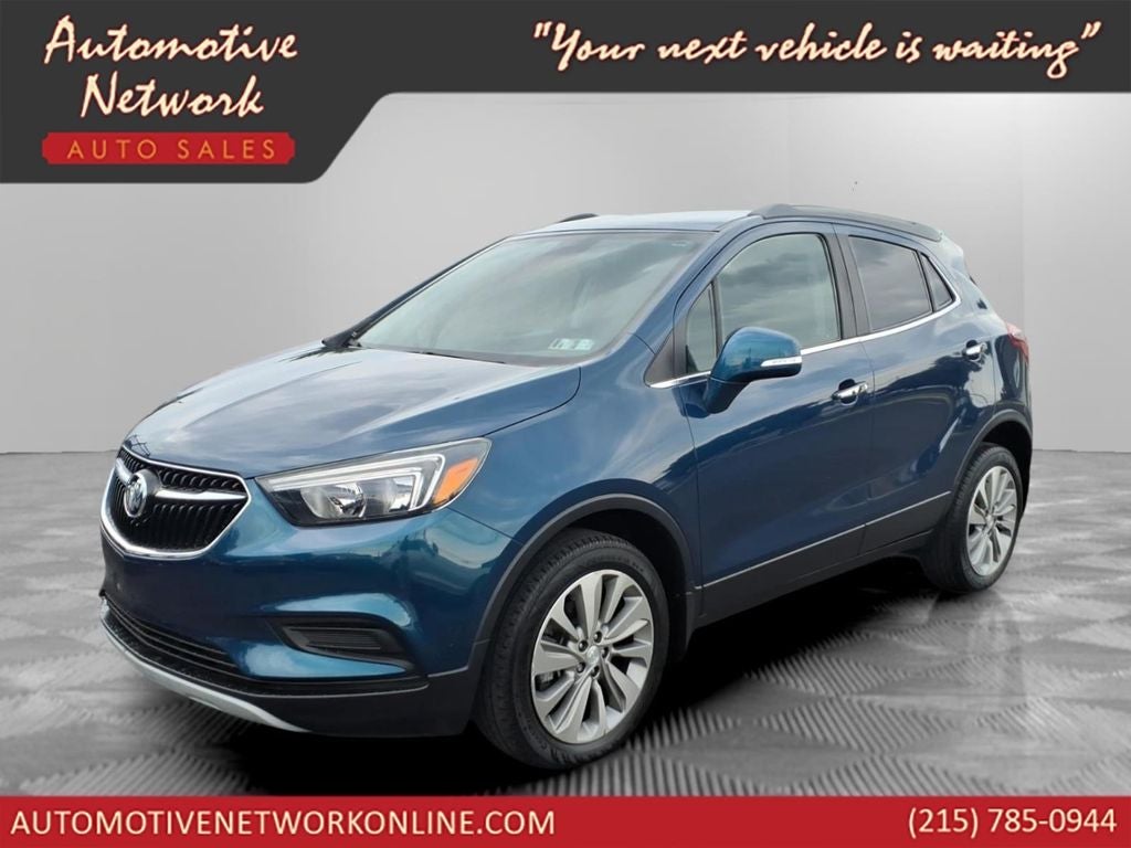 2019 Buick Encore Preferred in Deep Azure Metallic — front three-quarter view