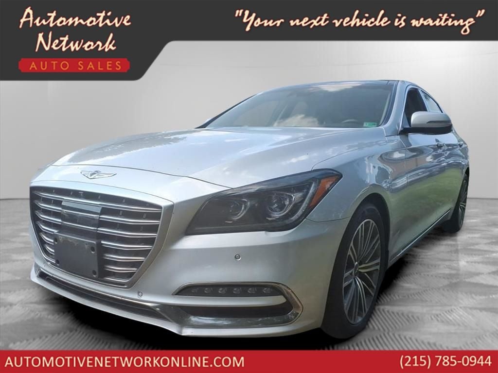 2018 Genesis G80 3.8 in Santiago Silver — front three-quarter view